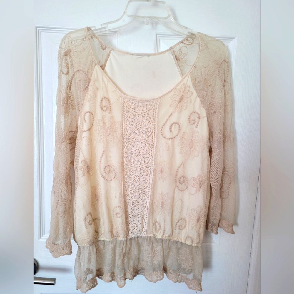 Boho Style Top Size L Ivory